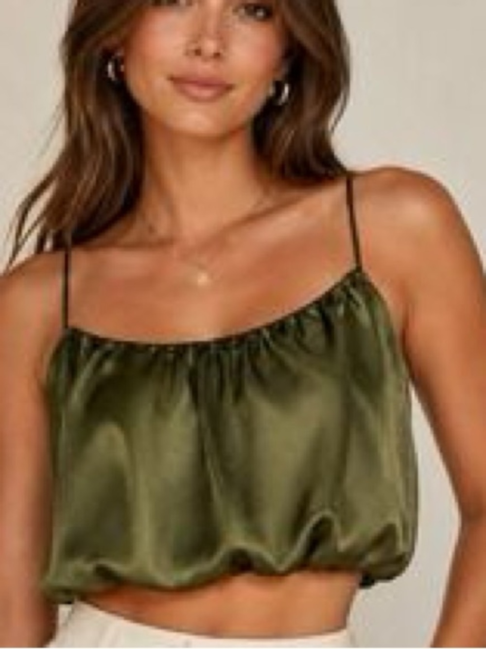 Antonio Melani Elizabeth Damrich Satin Crop Cami olive/moss green bubble hem